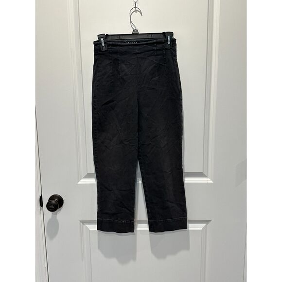 Theory Pleated Cropped Side Zip Washed Black Pants Size 4 - Picture 1 of 6